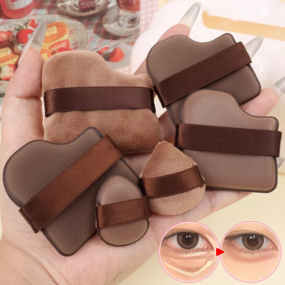 Chocolate Biscuit Makeup Puff Set - 6PCS Dual-Use Wet & Dry Foundation Puffs - Image 2