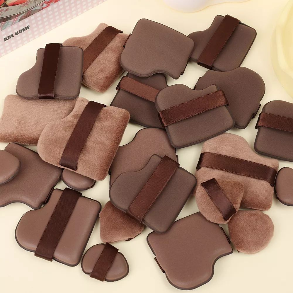 Chocolate Biscuit Makeup Puff Set - 6PCS Dual-Use Wet & Dry Foundation Puffs - Image 4