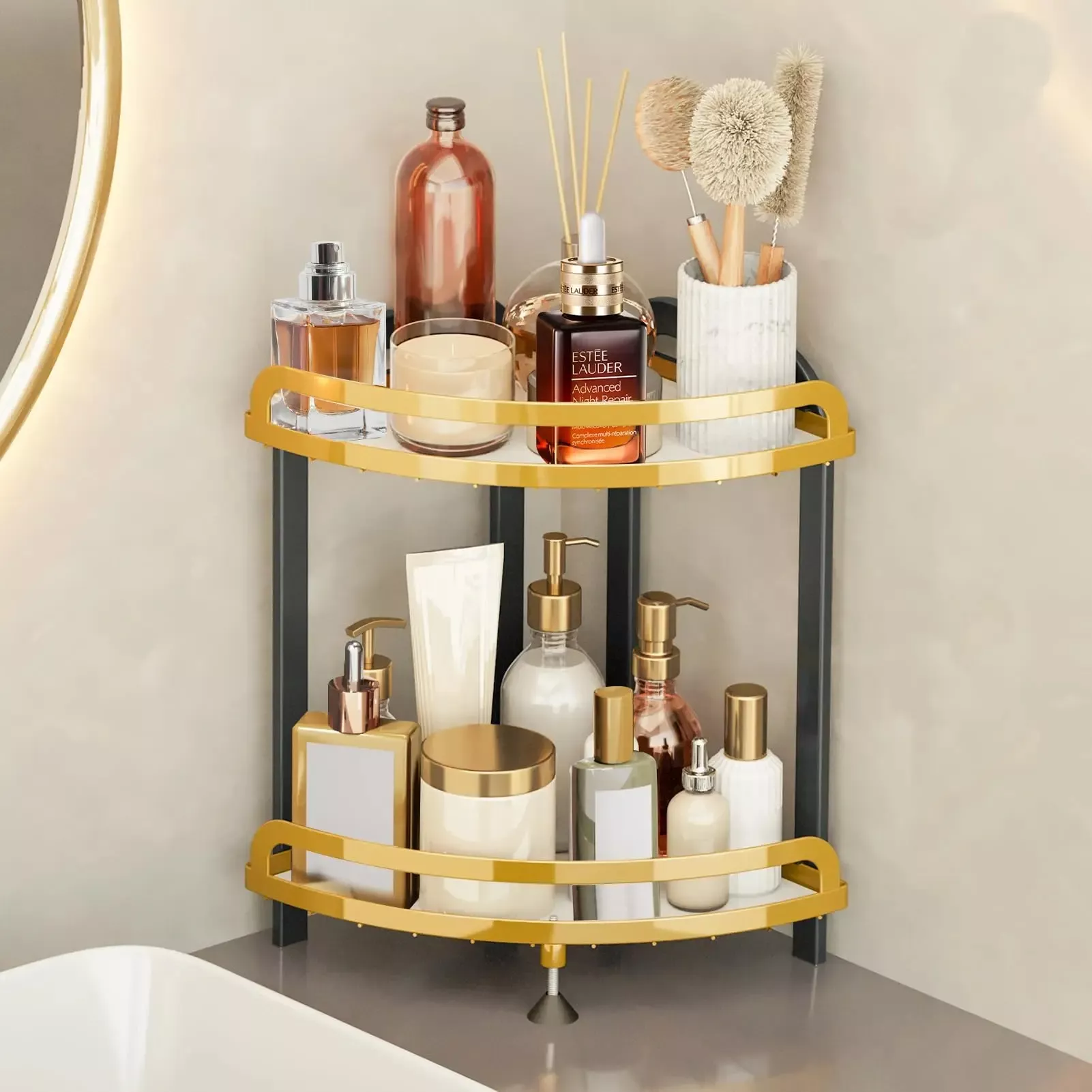 2-Tier Gold Corner Makeup and Vanity Organizer