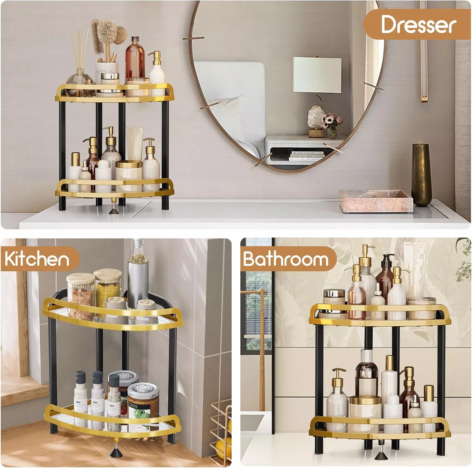 2-Tier Gold Corner Makeup and Vanity Organizer - Image 4