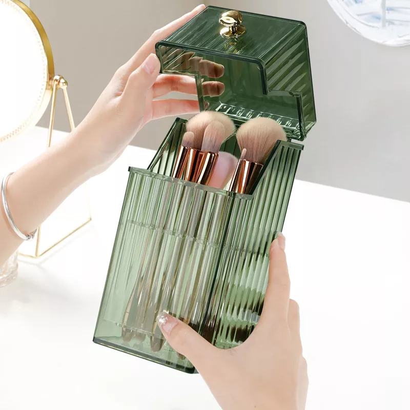 Elegant Transparent Makeup Brush Organizer with Lid - Image 5