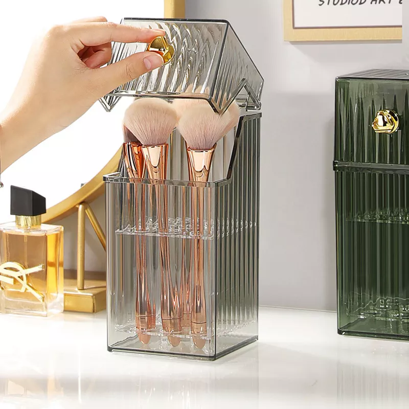 Elegant Transparent Makeup Brush Organizer with Lid - Image 3