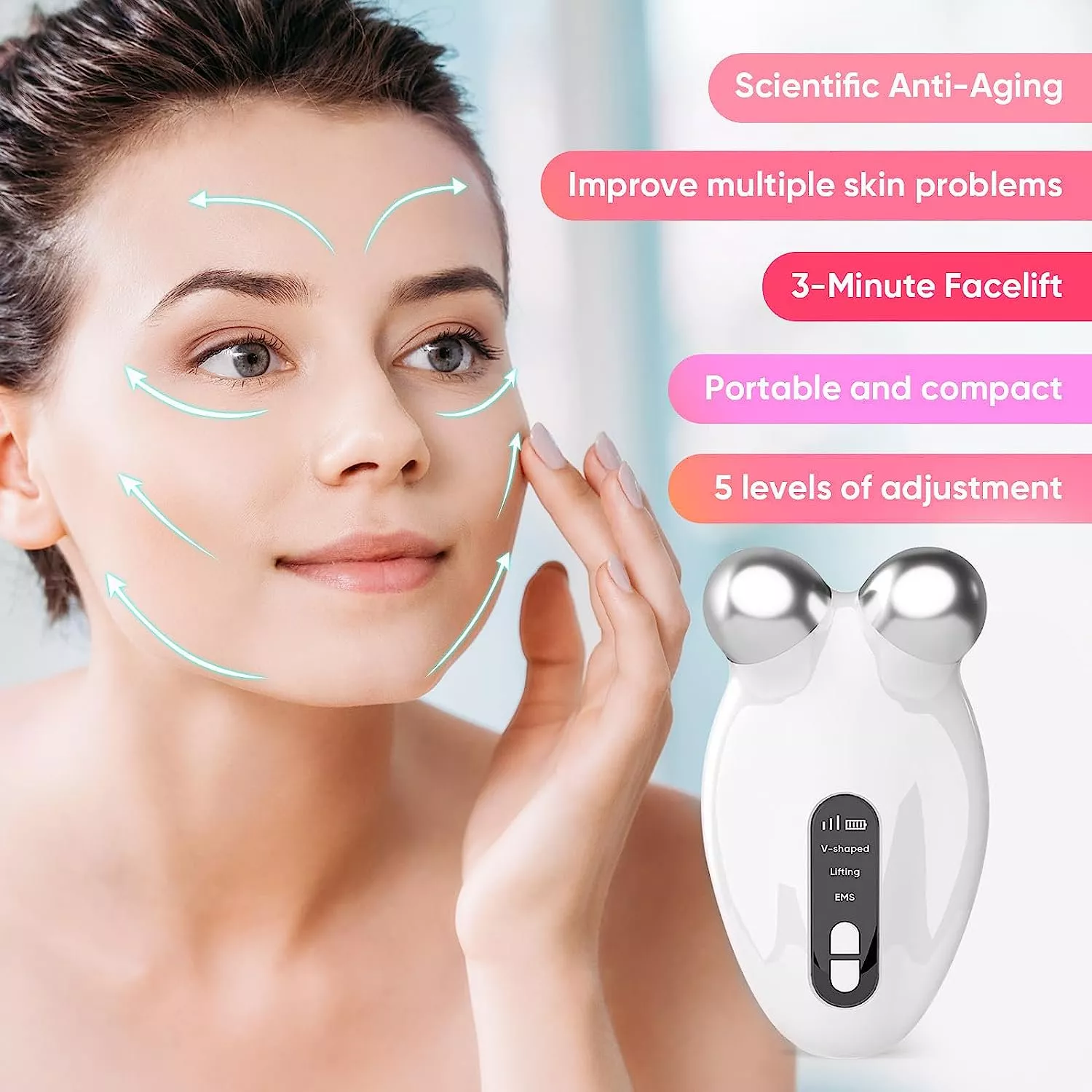 EMS Facial Massager Roller - Microcurrent V-Face Lifting & Skin Rejuvenation Device - Image 2