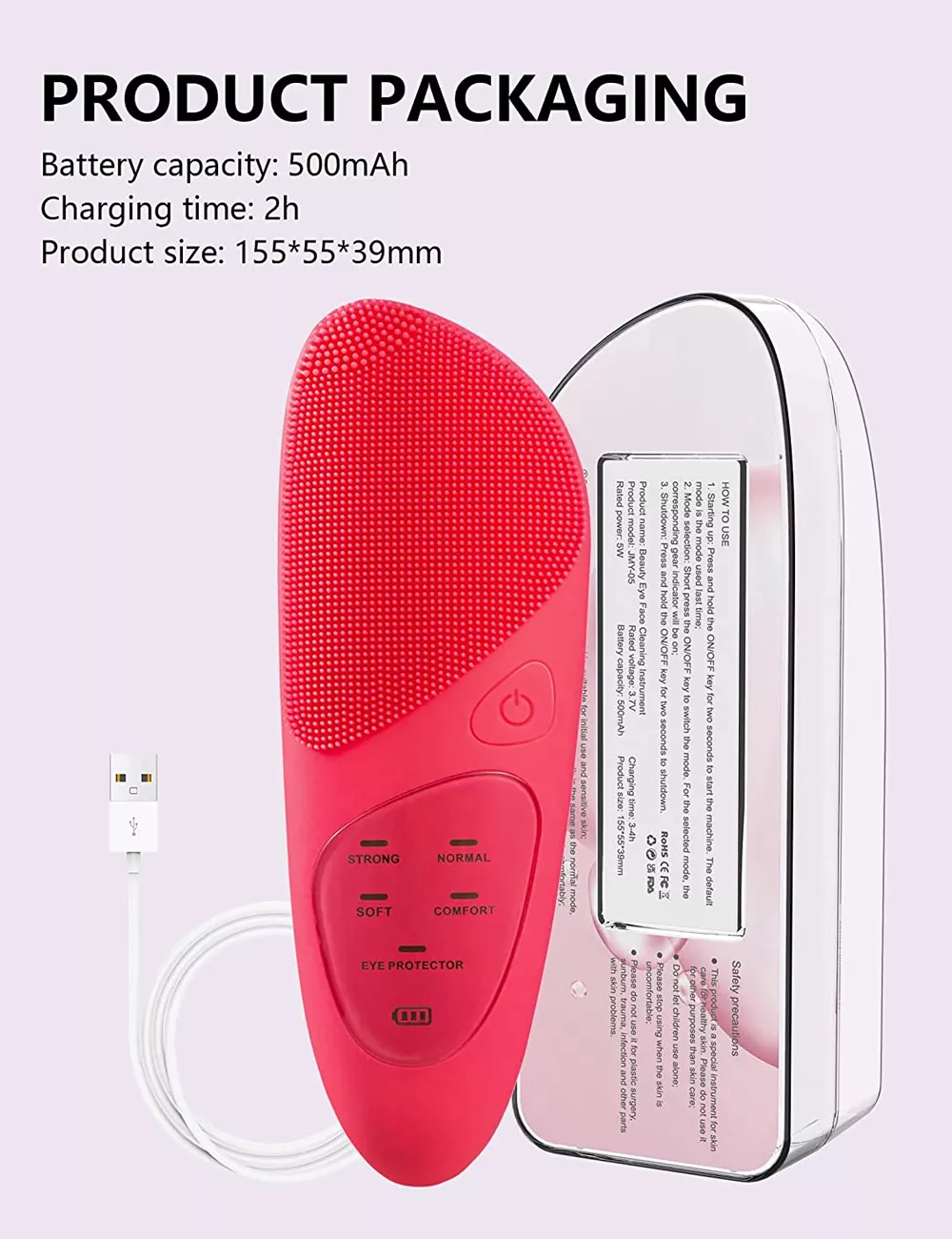 Electric Silicone Face Cleansing Brush with Ultrasonic Vibration & Hot Compress Eye Massager - Image 6