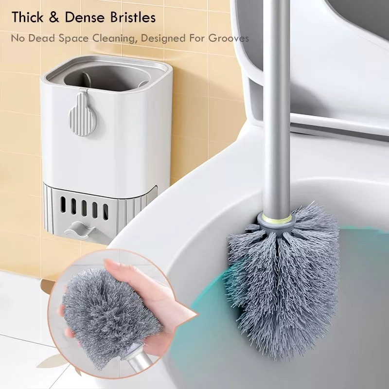 Wall-Mounted Long Handled Toilet Brush Set with Holder - Image 2