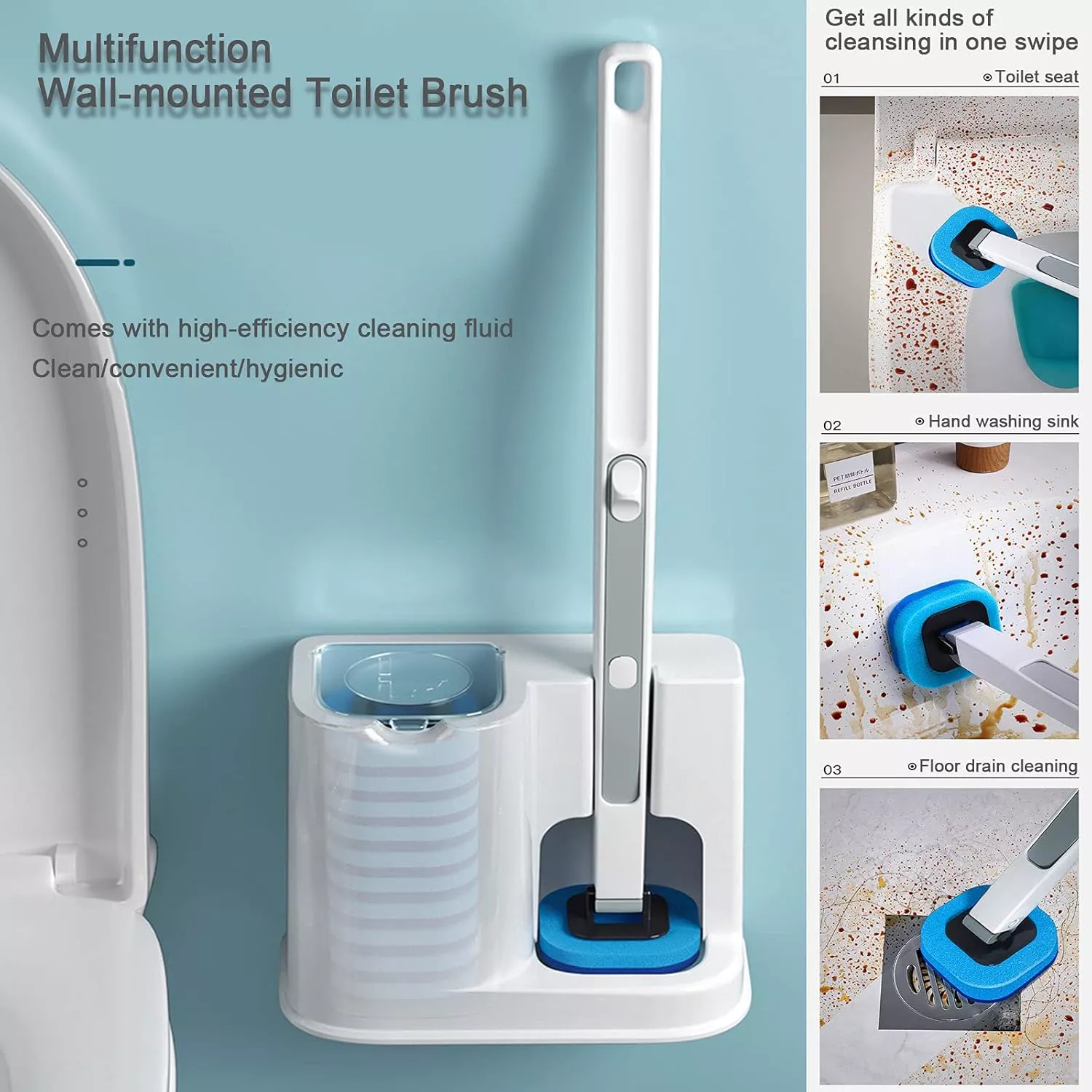 Wall-Mounted Disposable Toilet Cleaning Brush Set - Image 2
