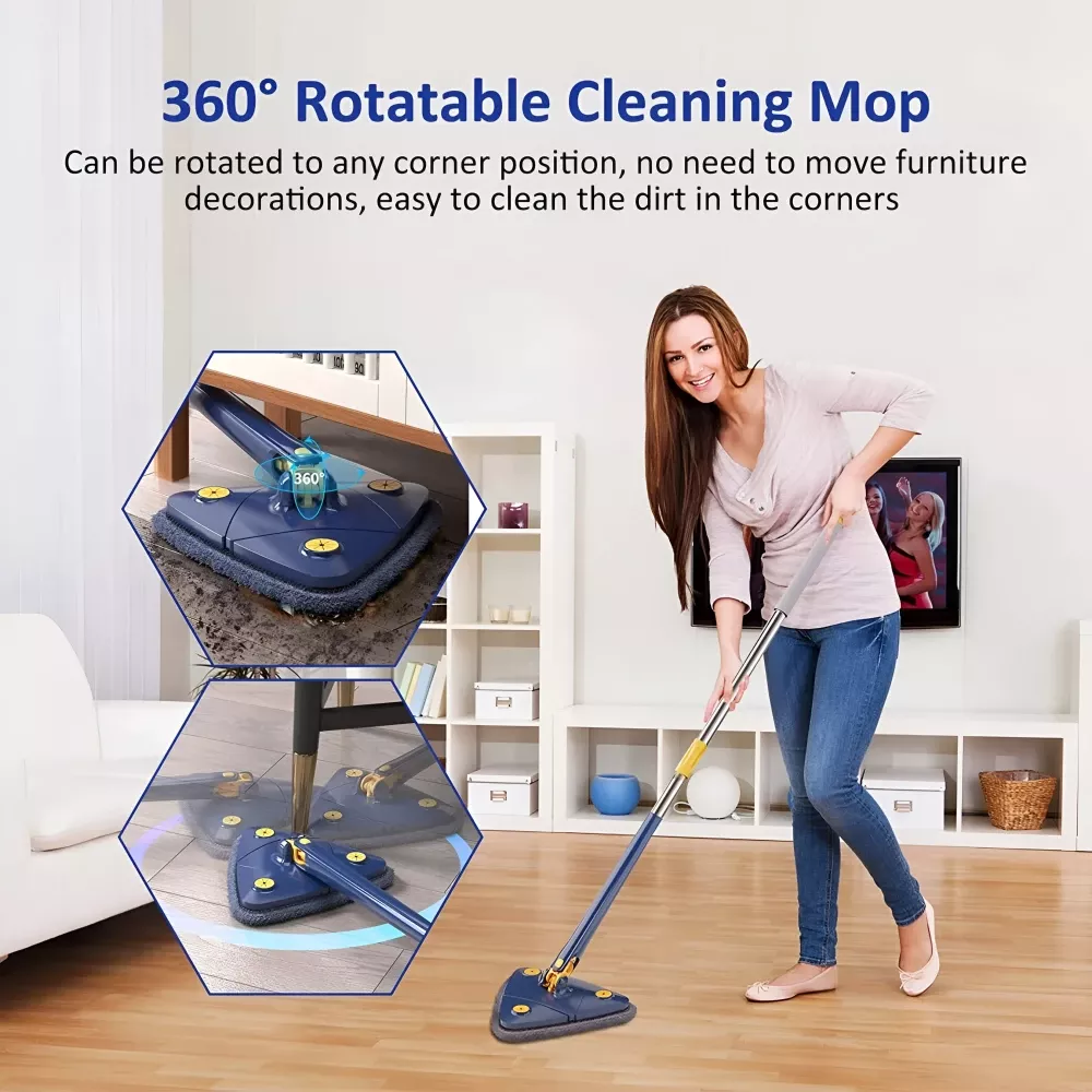 360° Rotating Triangular Mop – Self-Squeezing Microfiber Floor & Wall Cleaning Mop - Image 3
