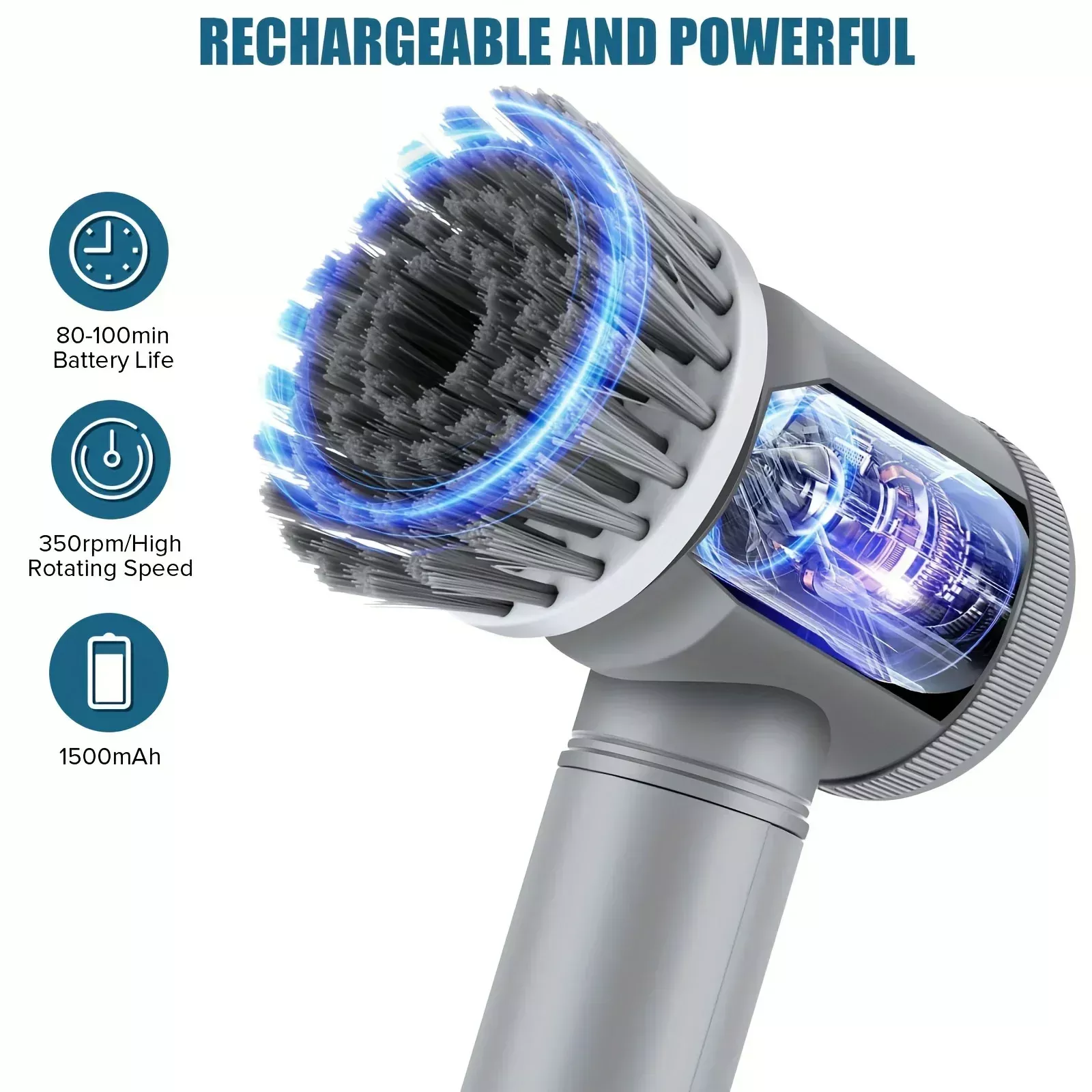 Cordless Electric Spin Scrubber with 6 Replaceable Brush Heads - Image 3