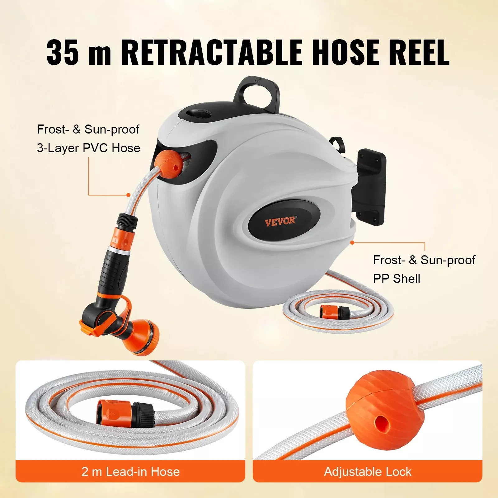 Retractable Garden Hose Reel 1/2" with 180° Swivel Wall Mount - Image 3