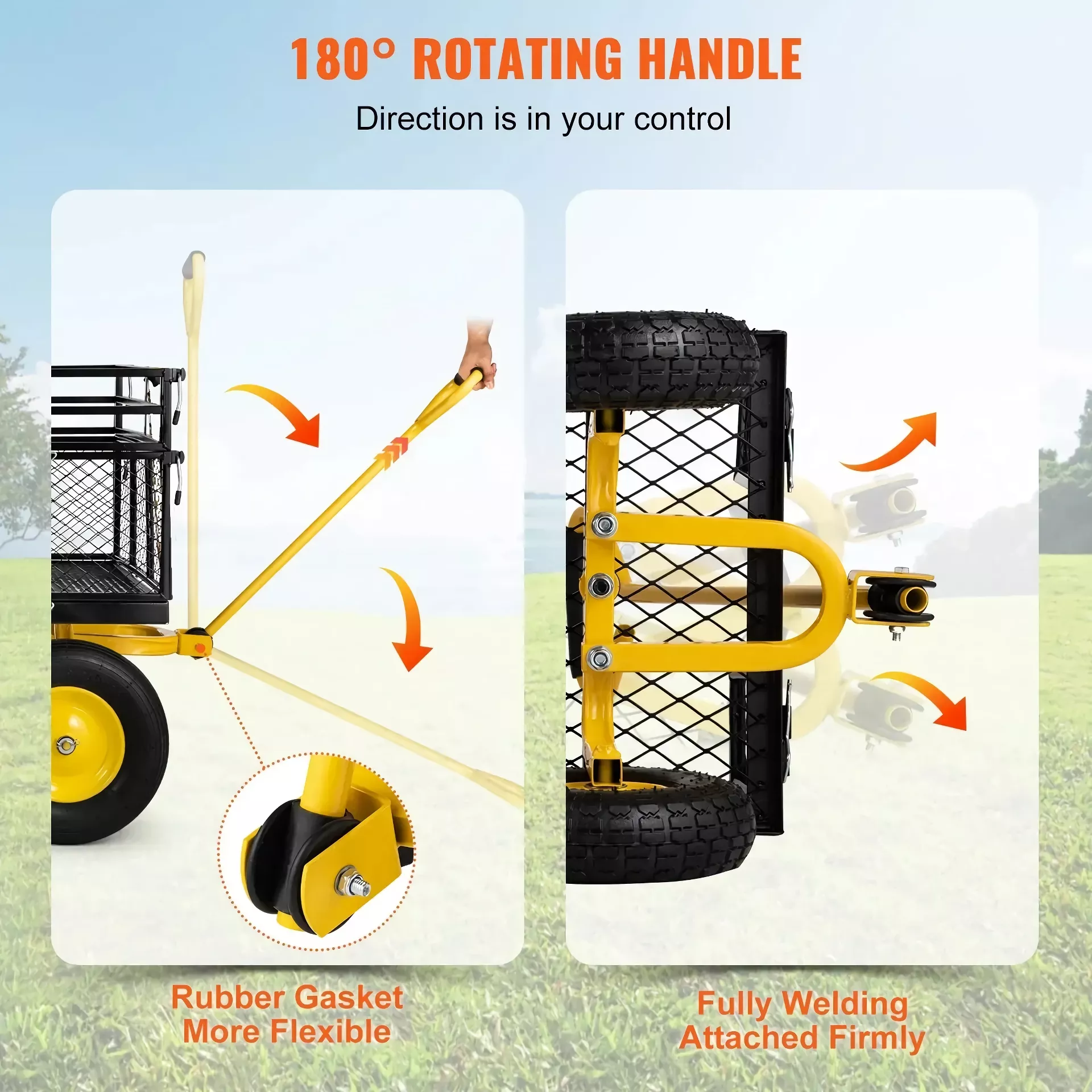 Heavy Duty Steel Garden Cart with Removable Sides – 900 lbs Capacity Flatbed Wagon - Image 5