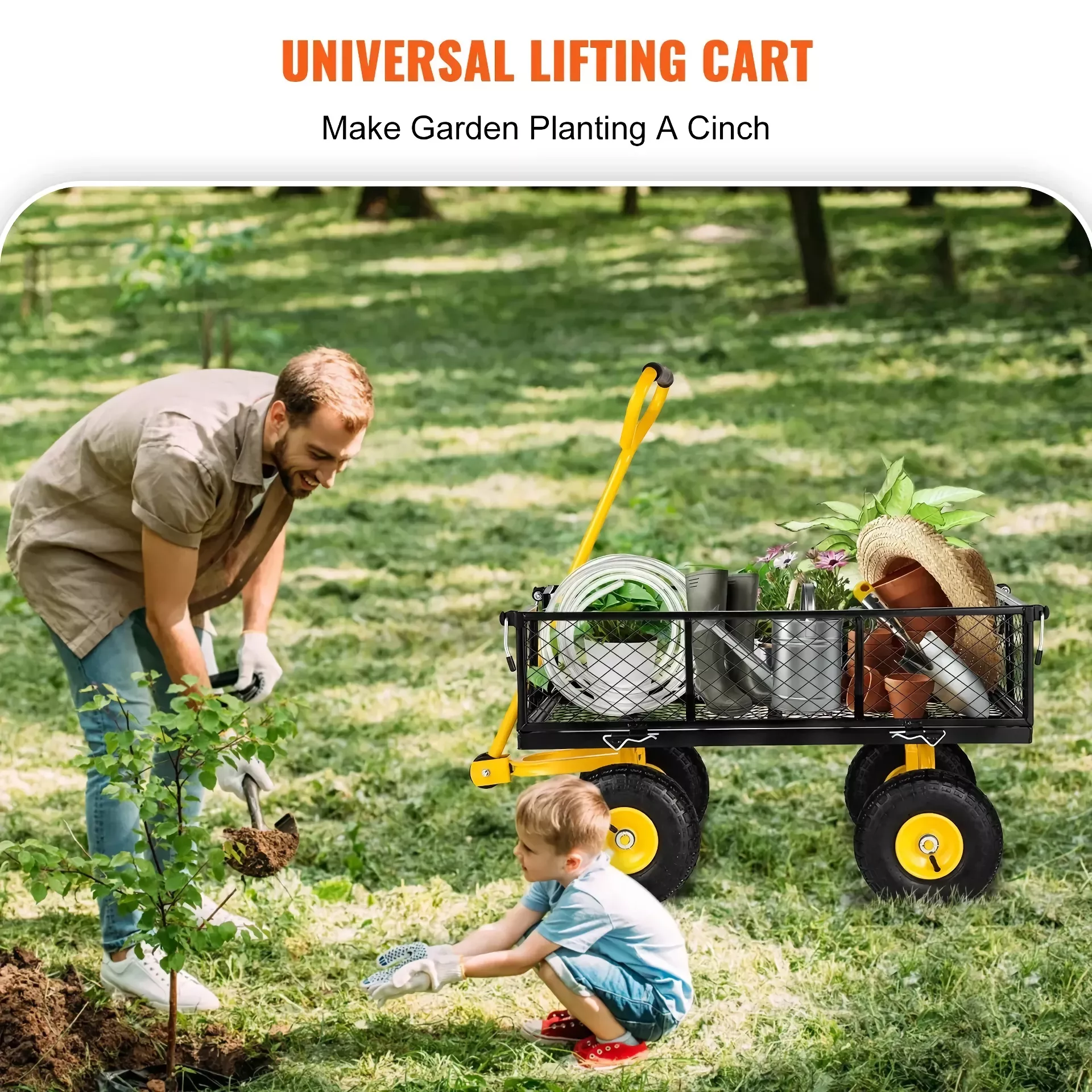 Heavy Duty Steel Garden Cart with Removable Sides – 900 lbs Capacity Flatbed Wagon - Image 3