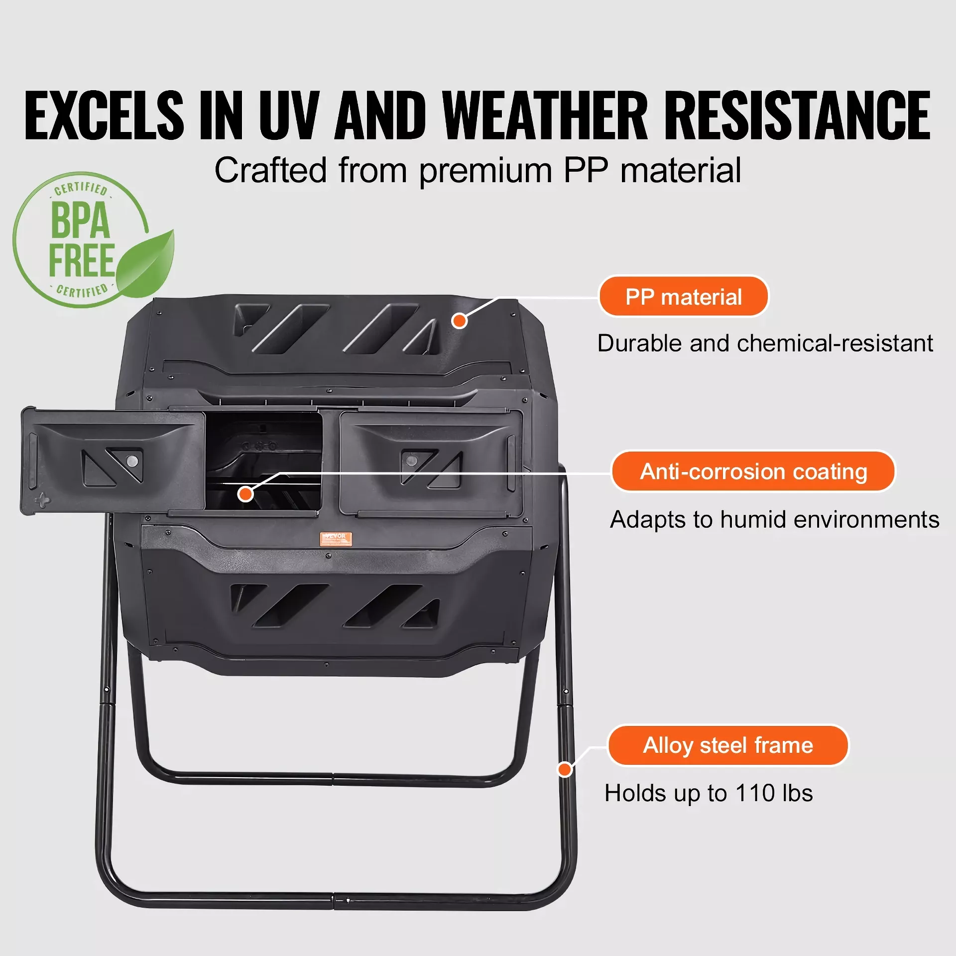 43-Gallon Dual Chamber Compost Tumbler Bin – BPA-Free for Garden & Kitchen Waste - Image 5