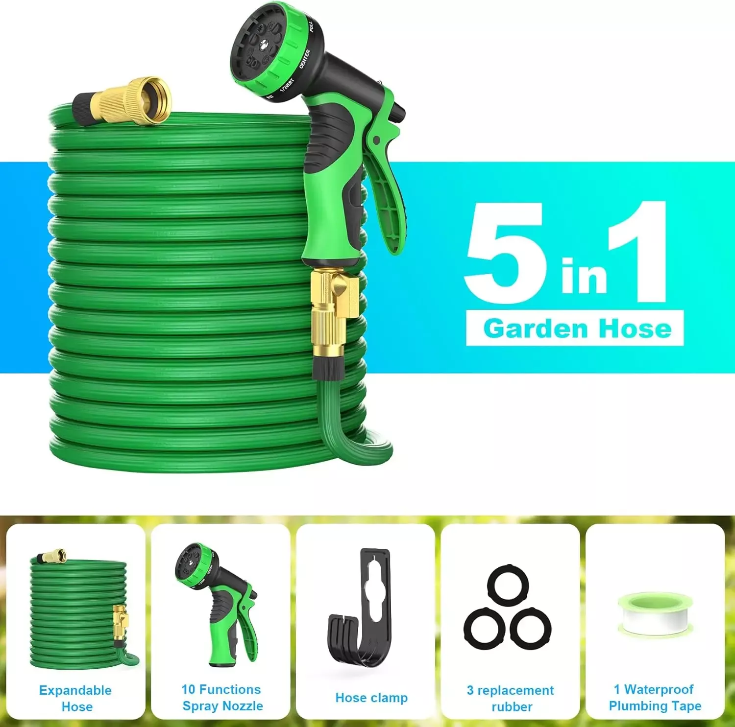 100ft Expandable Garden Hose with 10-Function Nozzle - Image 2