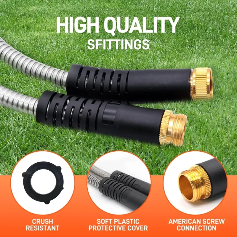 100FT Stainless Steel Garden Hose with Adjustable Spray Nozzle - Image 3