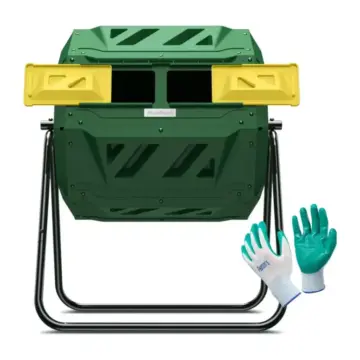 43 Gallon Dual Chamber Compost Tumbler Bin with Gardening Gloves