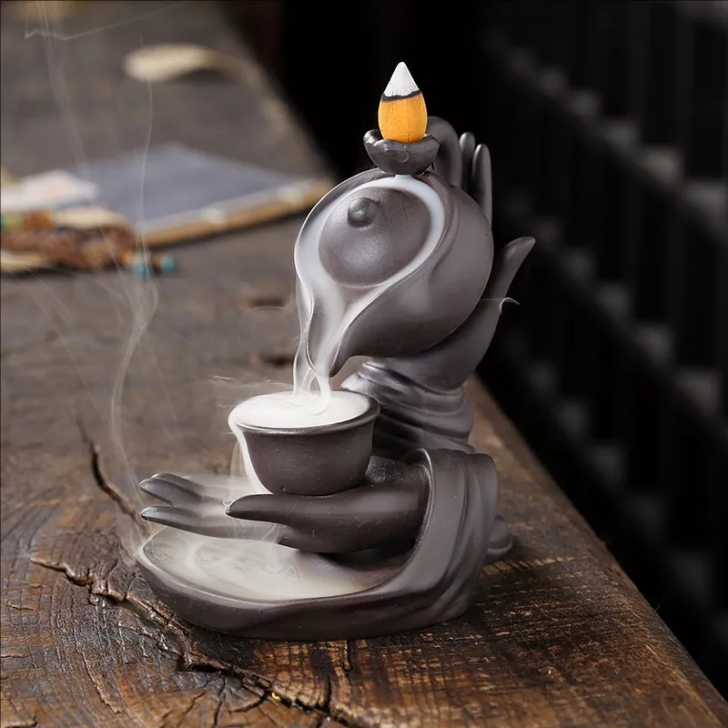 Zen Meditation Lotus & Teapot Backflow Incense Burner - Image 4