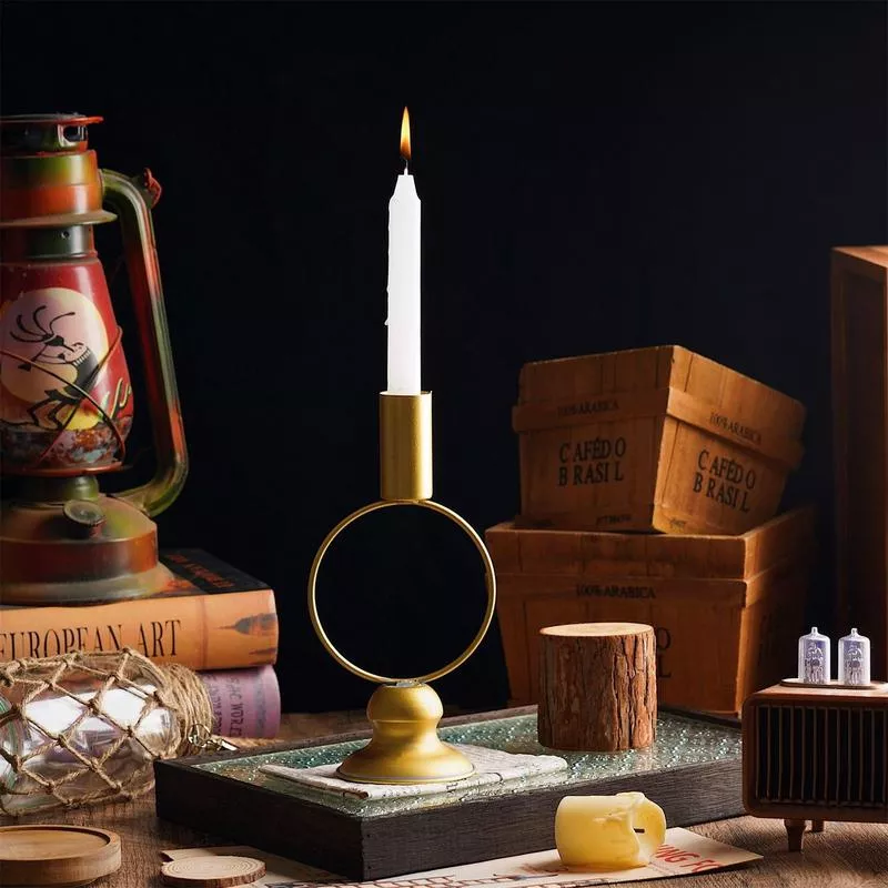 Elegant Gold Metal Candlestick Holder - Image 2