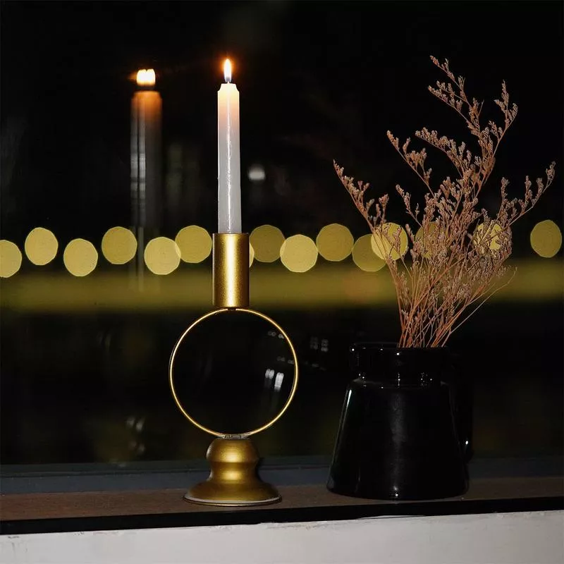 Elegant Gold Metal Candlestick Holder - Image 3