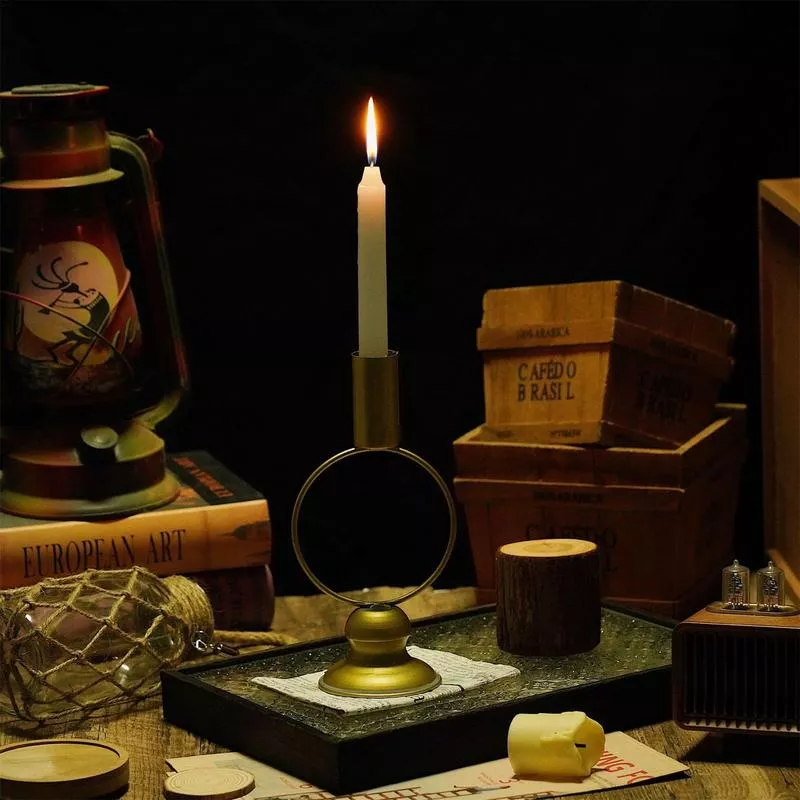 Elegant Gold Metal Candlestick Holder - Image 4