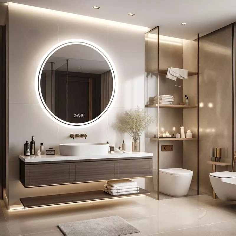 Round LED Bathroom Mirror with Dimmable Anti-Fog Lighting - Image 2