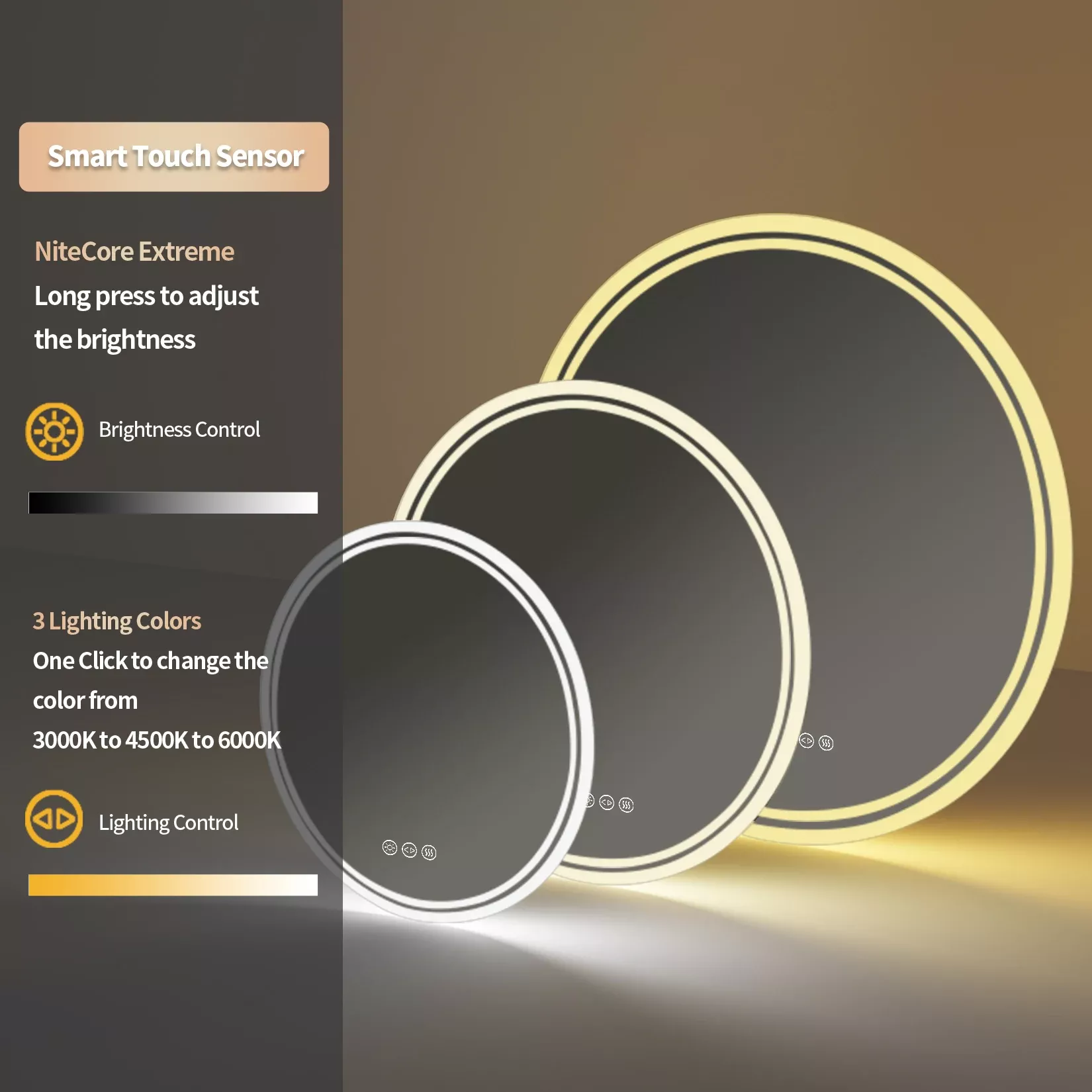 Round LED Bathroom Mirror with Dimmable Anti-Fog Lighting - Image 3