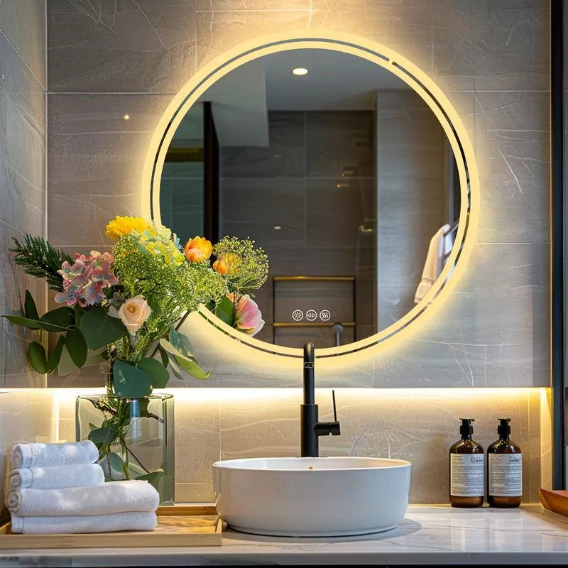 Round LED Bathroom Mirror with Dimmable Anti-Fog Lighting - Image 6