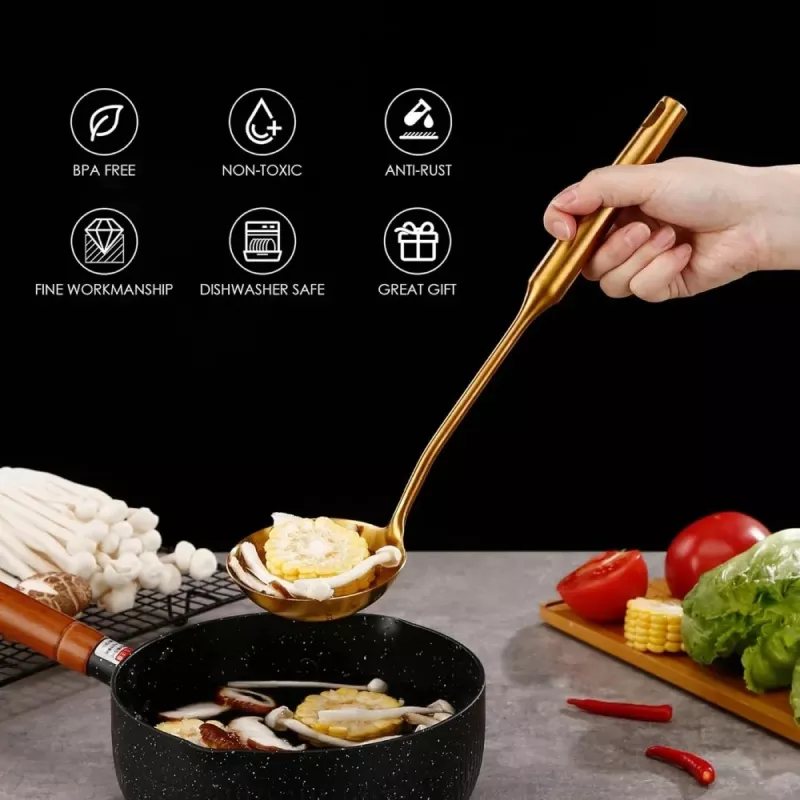 7-Piece Gold Stainless Steel Kitchen Utensils Set with Rotating Holder - Image 4