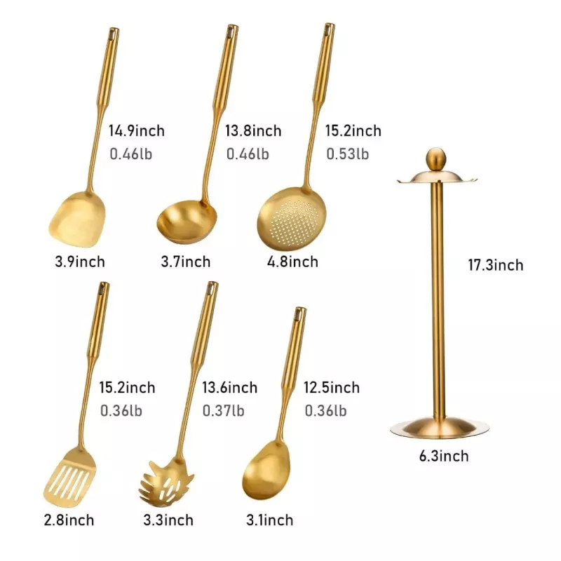 7-Piece Gold Stainless Steel Kitchen Utensils Set with Rotating Holder - Image 6