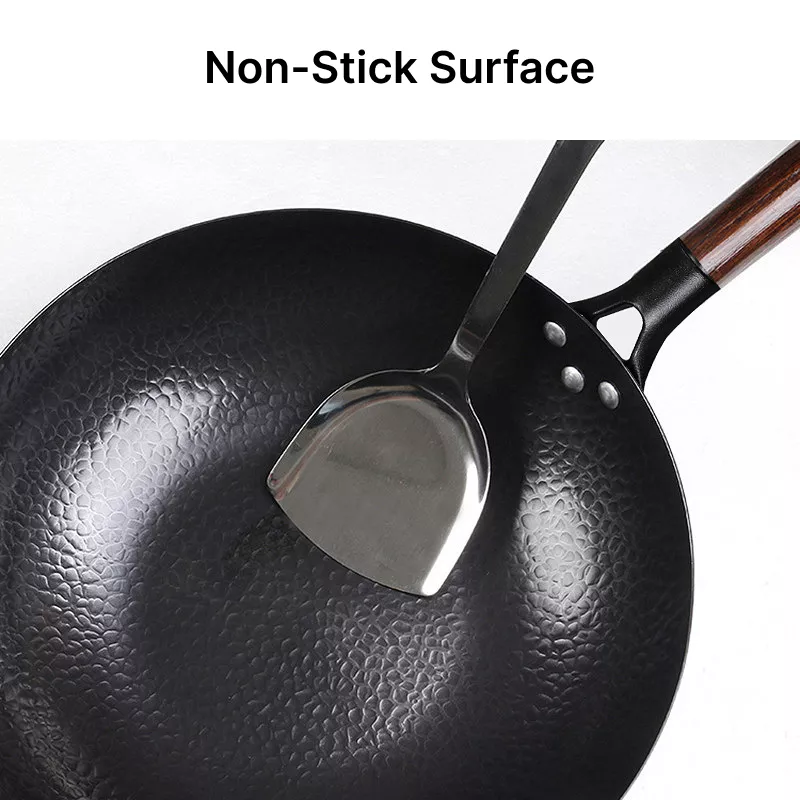 32cm Carbon Steel Wok Pan Set with Wooden Lid - Image 3