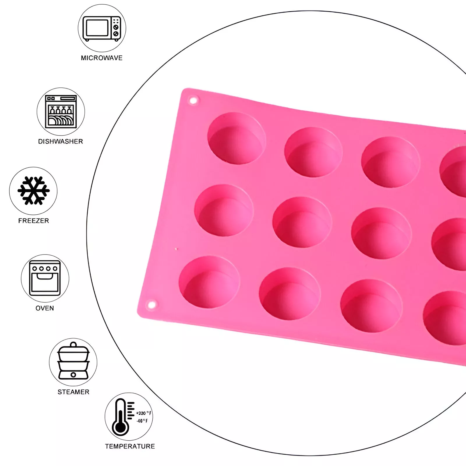 15-Cavity Round Silicone Mold for Baking, Chocolate, Candy & Soap Making - Image 2