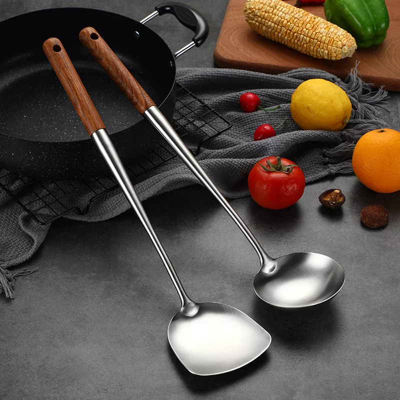 Stainless Steel Kitchen Tool Set with Wooden Handles - Image 2