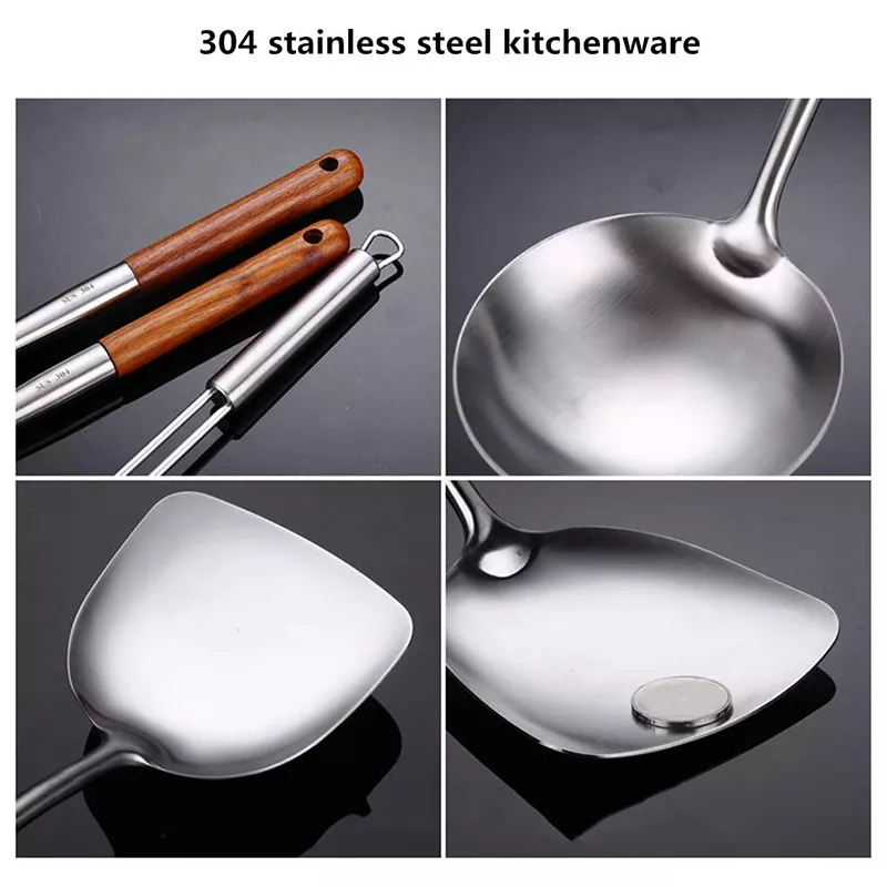 Stainless Steel Kitchen Tool Set with Wooden Handles - Image 6