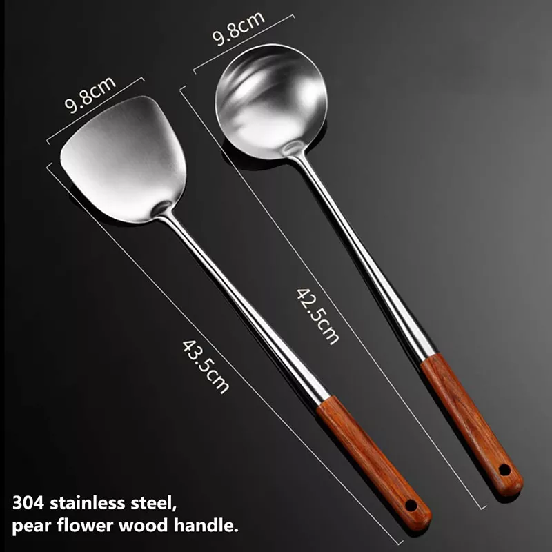 Stainless Steel Kitchen Tool Set with Wooden Handles - Image 3