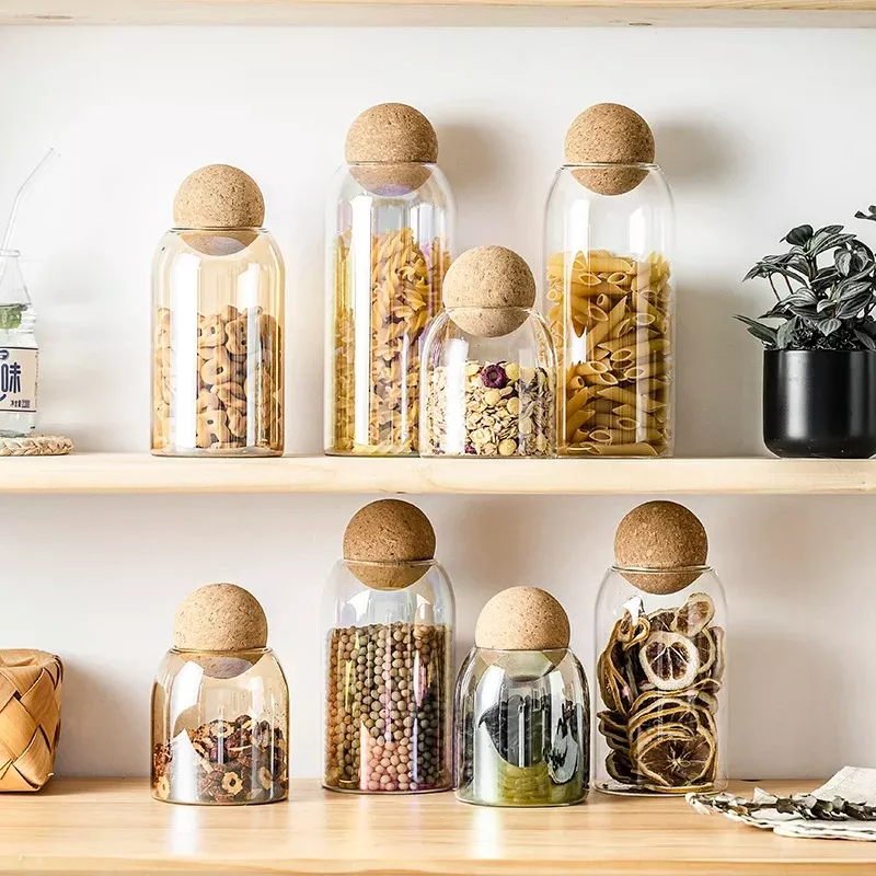 Transparent Glass Storage Jar with Ball Cork Lid - Image 4