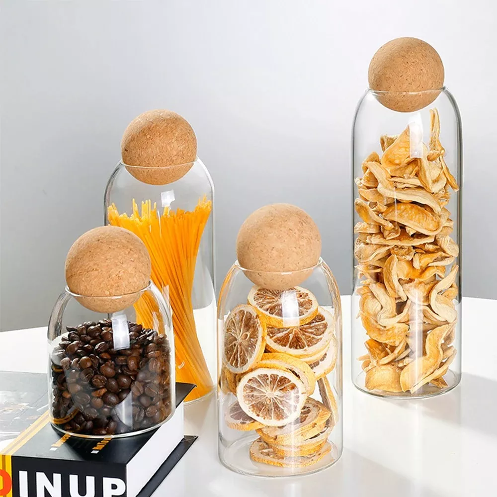 Transparent Glass Storage Jar with Ball Cork Lid - Image 2