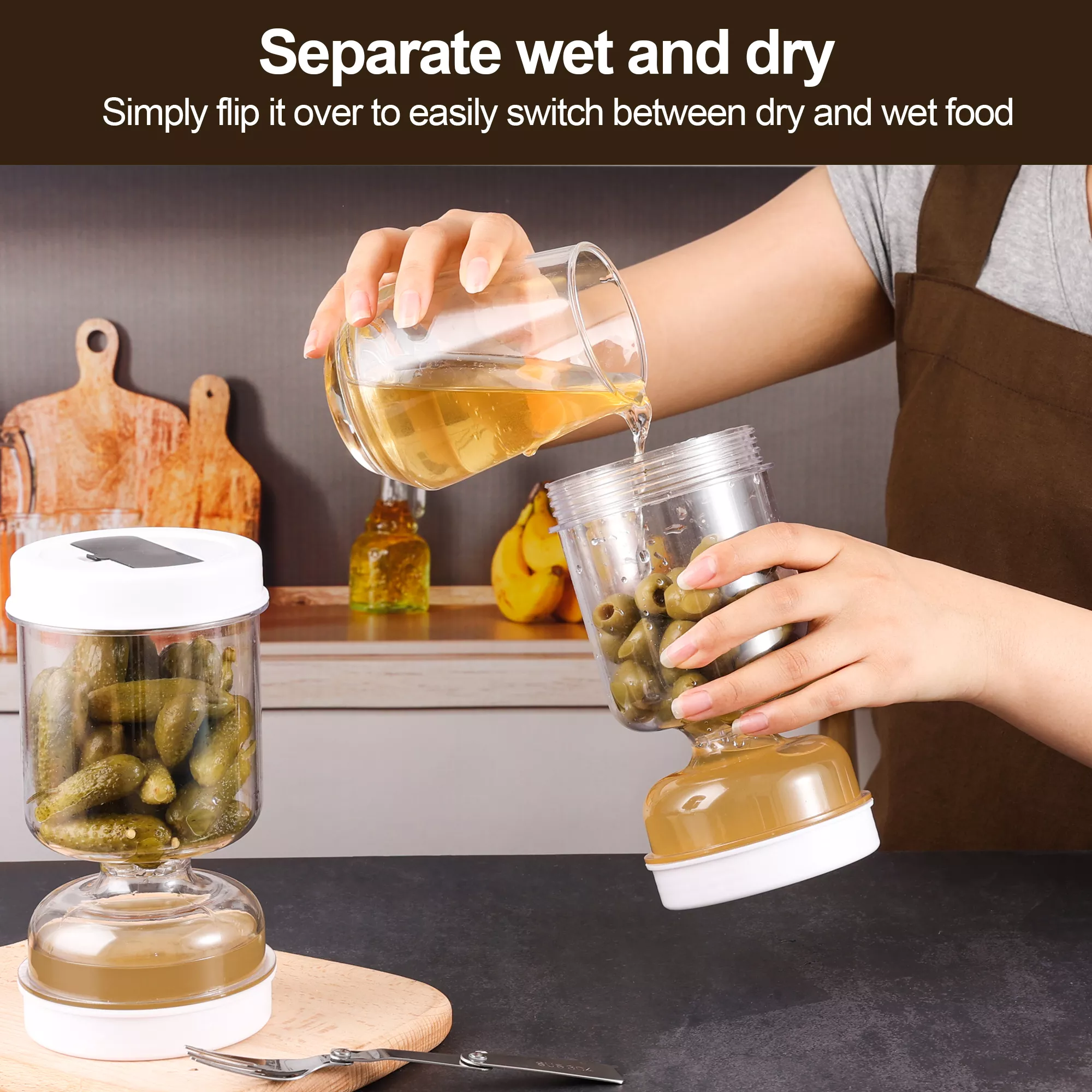 Olive and Pickle Strainer Jar – Airtight Flip Lid Container for Easy Food Storage - Image 4