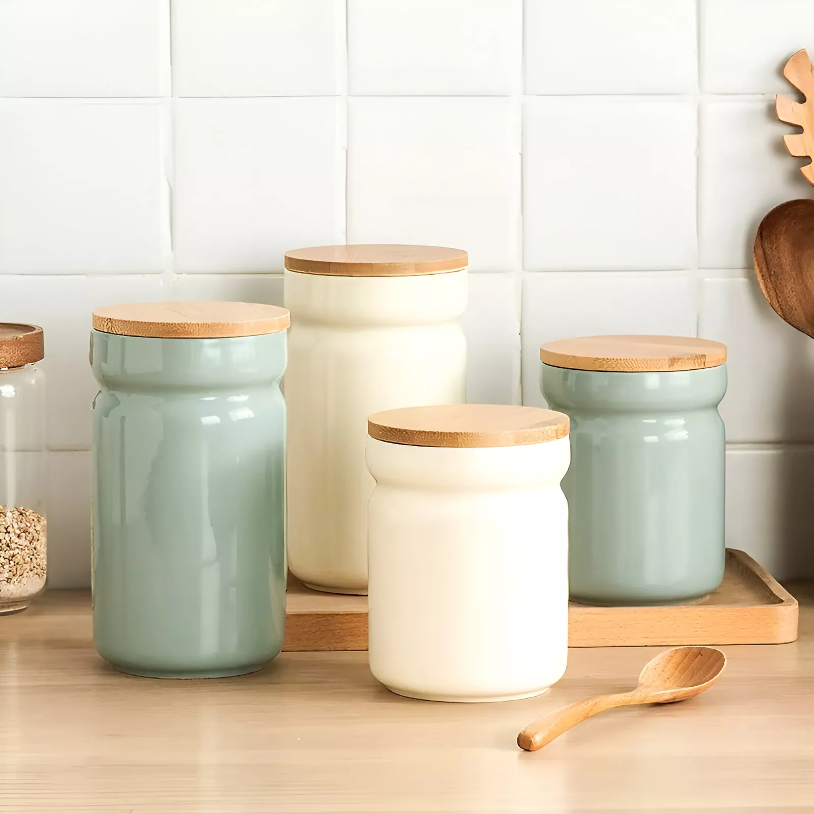 Ceramic Food Storage Jar with Bamboo Lid - Image 2