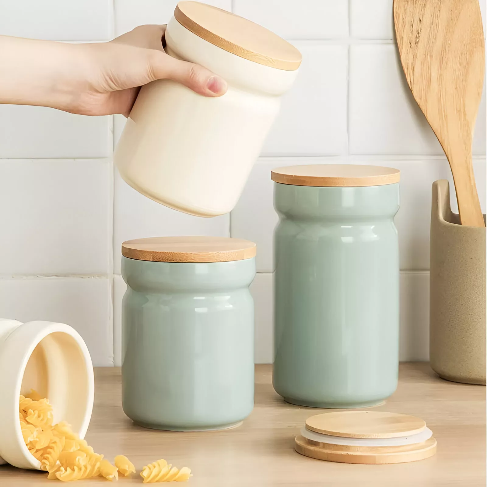 Ceramic Food Storage Jar with Bamboo Lid - Image 4