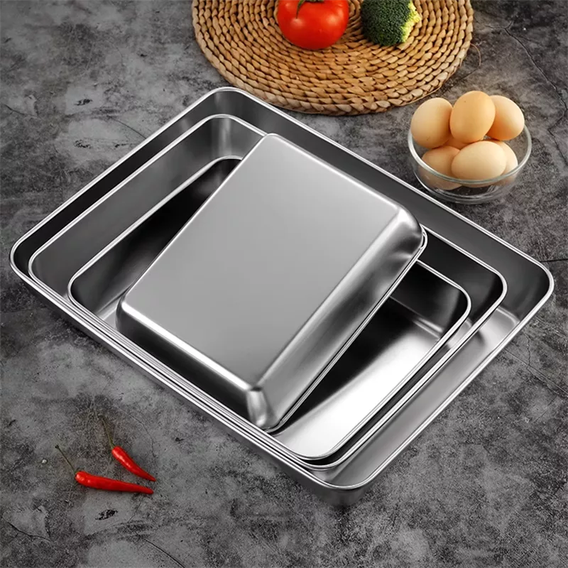 Stainless Steel Rectangular Baking Tray with Handle - Image 7