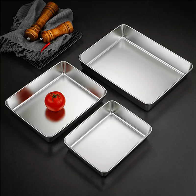 Stainless Steel Rectangular Baking Tray with Handle - Image 4