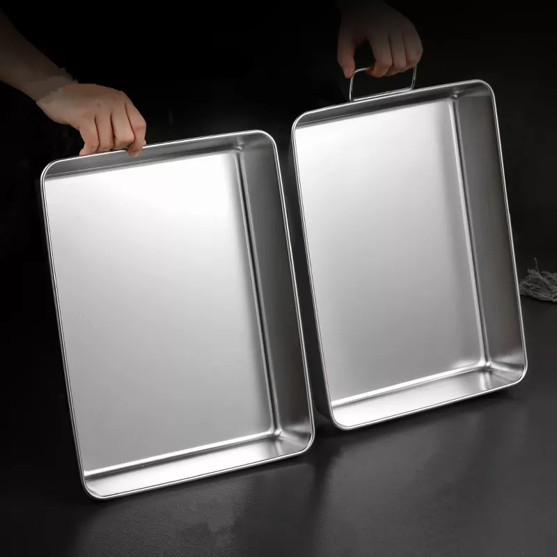 Stainless Steel Rectangular Baking Tray with Handle - Image 5