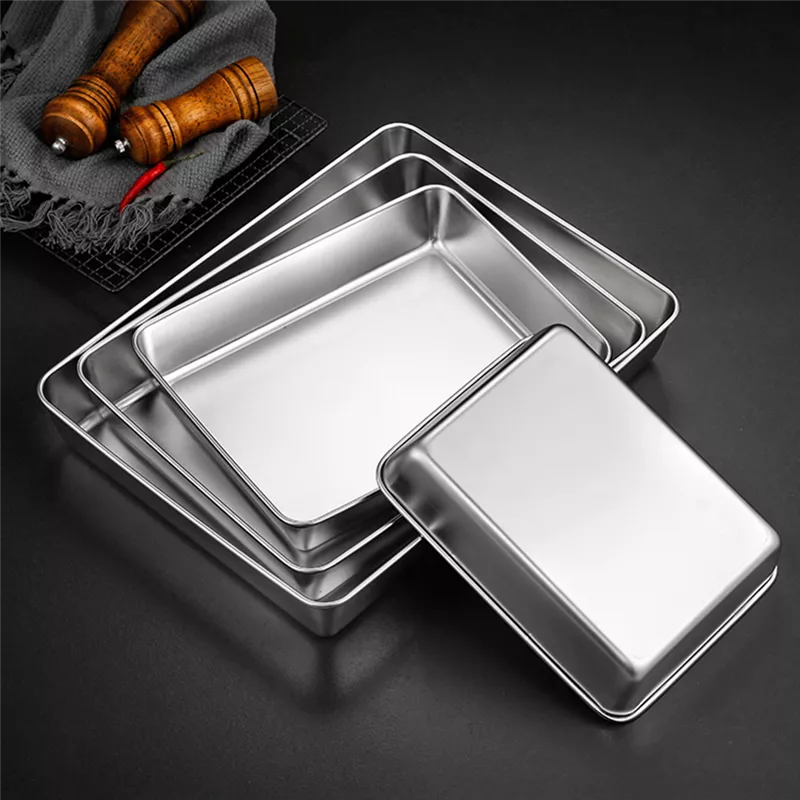 Stainless Steel Rectangular Baking Tray with Handle - Image 2