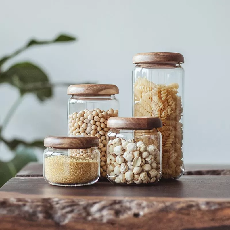 Clear Glass Food Storage Jar with Acacia Wood Lid