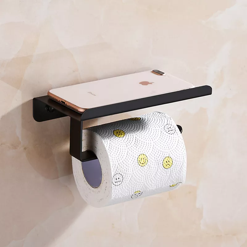 Stainless Steel Toilet Paper Holder with Tray & Phone Shelf - Image 4