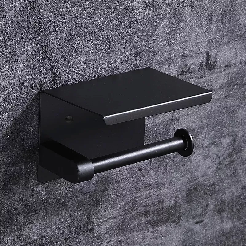 Stainless Steel Toilet Paper Holder with Tray & Phone Shelf - Image 5