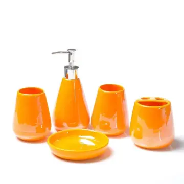 Colored Ceramic Five-Piece Bathroom Accessory Set with Tray