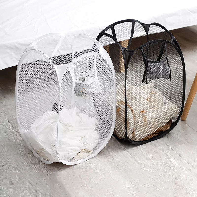 Folding Laundry Basket with Mesh Design - Image 2