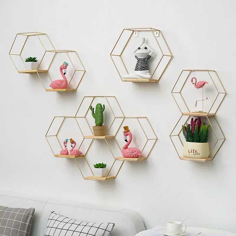 Hexagonal Wall Shelf with Wooden Board - Image 5