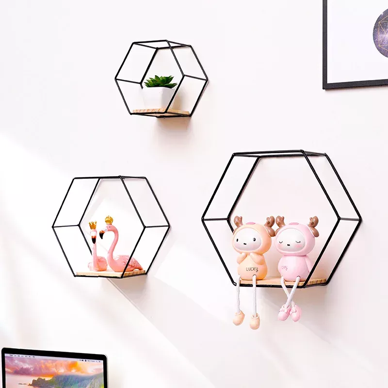 Hexagonal Wall Shelf with Wooden Board - Image 3
