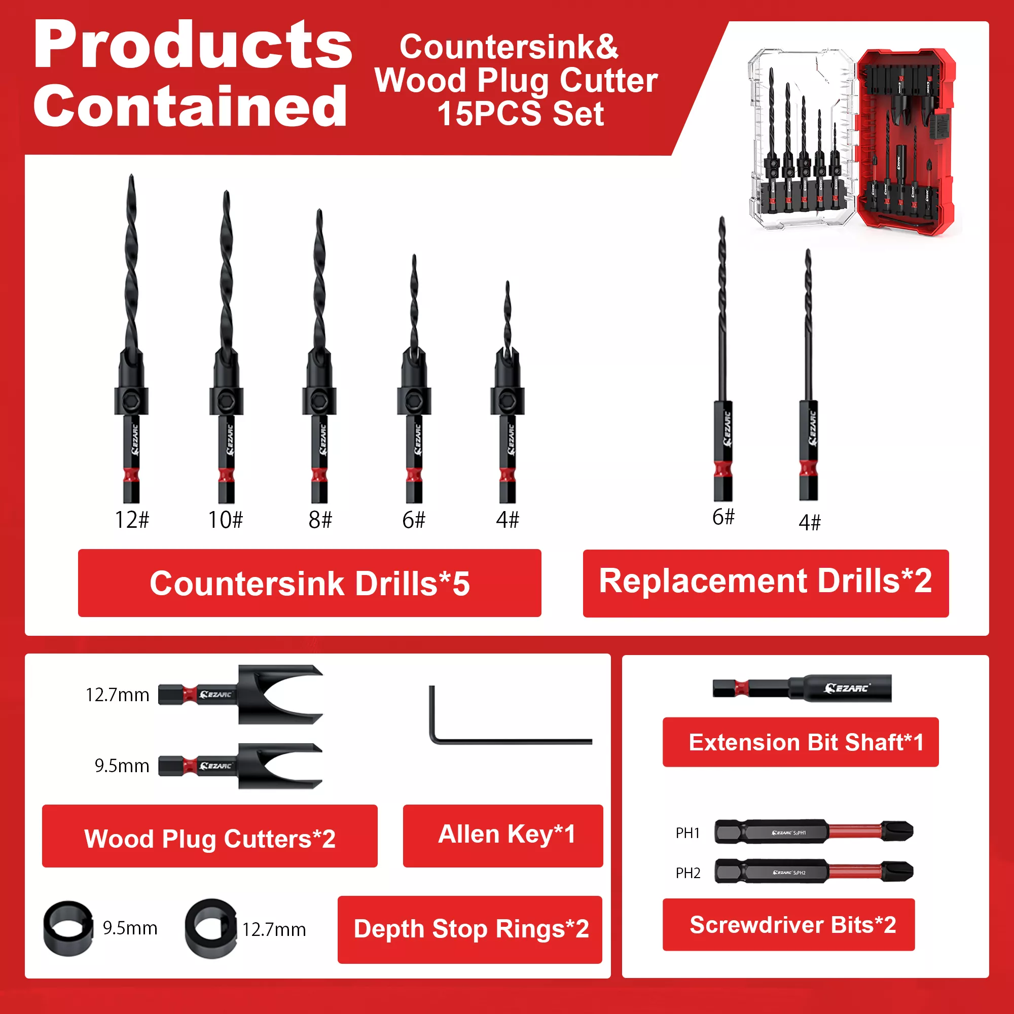 15-Piece Countersink Drill Bit Set - Image 6